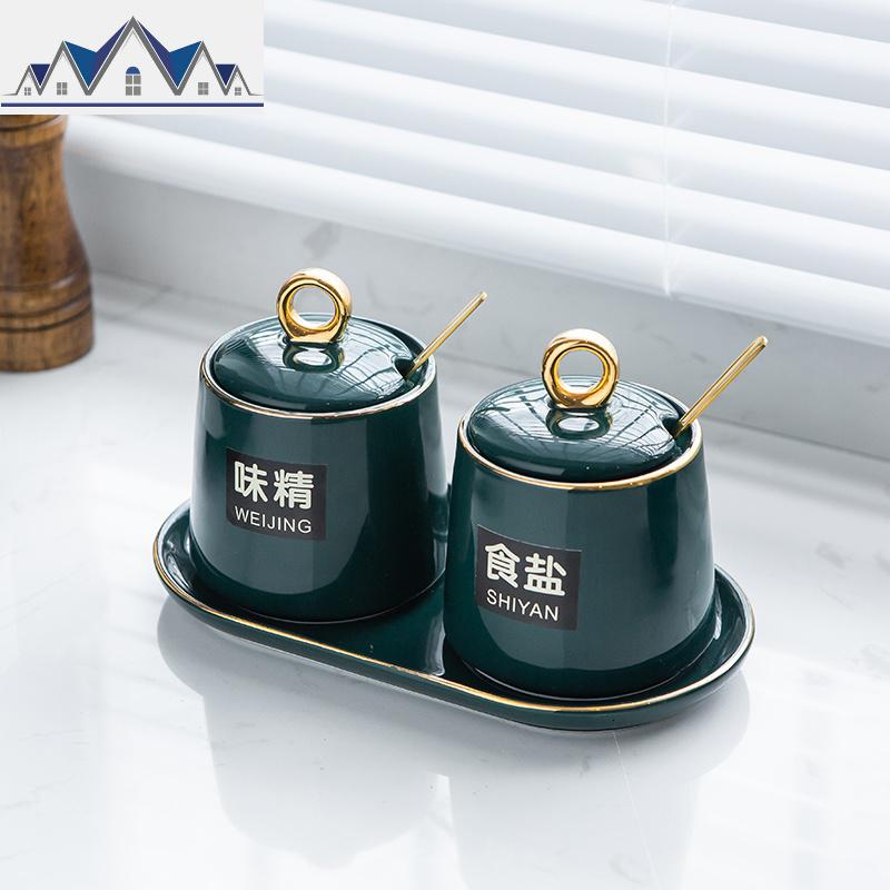 轻奢北欧陶瓷调料盒厨房调味罐子油盐味精佐料调味料瓶套装收纳盒 三维工匠高清大图