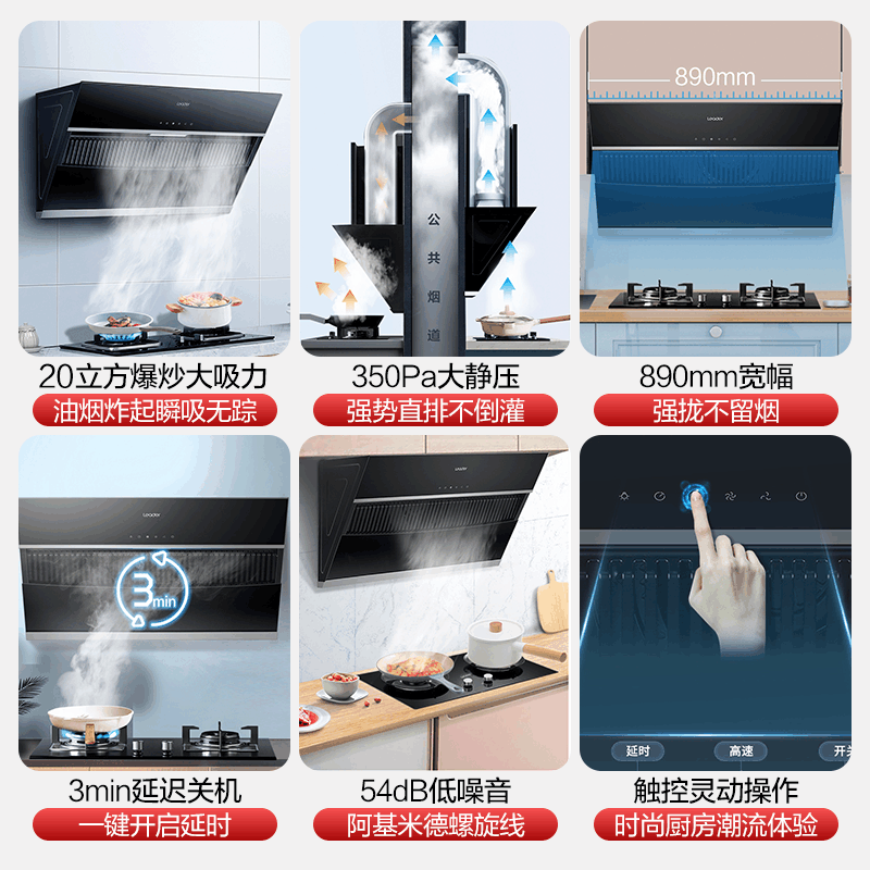 海尔智家统帅(leader)抽油烟机IC196 侧吸20m³大风量家用厨房大吸力油烟机 触控面板易清洁油烟机单机图片
