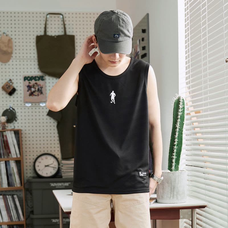 [1.5折价27元]唐狮夏季新款男背心运动宽松坎肩无袖T恤篮球服上衣净色打底潮流图片