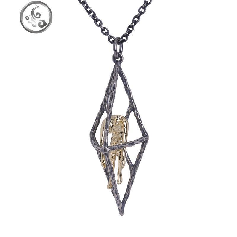 被囚禁的人双面人s925纯银复古锁骨链男女长款项链朋克潮人情侣款_861 被囚禁的人项链s925银