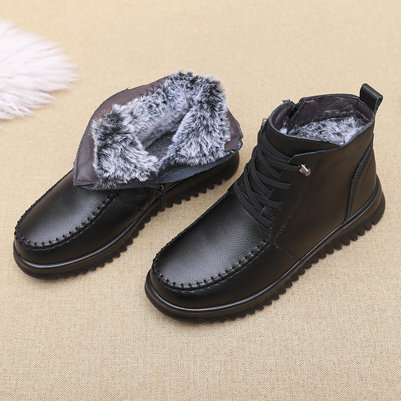 新款真皮加厚绒毛女式棉鞋保暖防滑真皮棉鞋厂家直销一件批发
