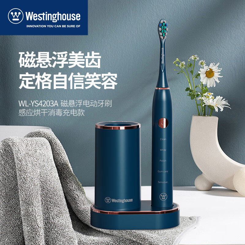 美国西屋westinghouse 烘干消毒感应充电全身防水磁悬浮电动牙刷 WL-YS4203A高清大图