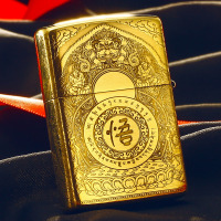 zippo正版原装正品礼物 煤油打火机 雕刻 貔貅 斗战胜佛 祥云腾龙 清明上河图 富贵吉祥 仿古银/深雕金色铜
