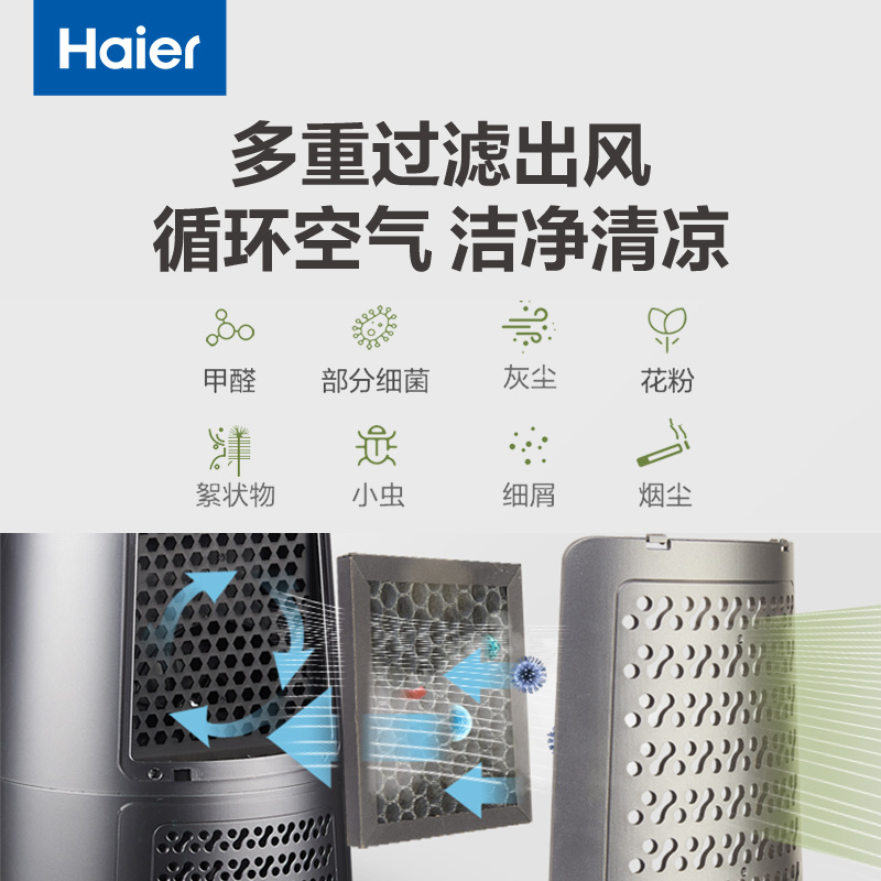海尔Haier落地无叶风扇家用卧室客厅空气净化节能定时风扇 机械版HFW-J07C(L)