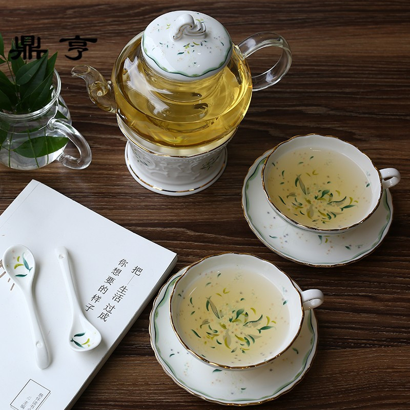 鼎亨英式下午茶茶具套装陶瓷玻璃煮水果茶壶加热花茶壶花茶杯家用