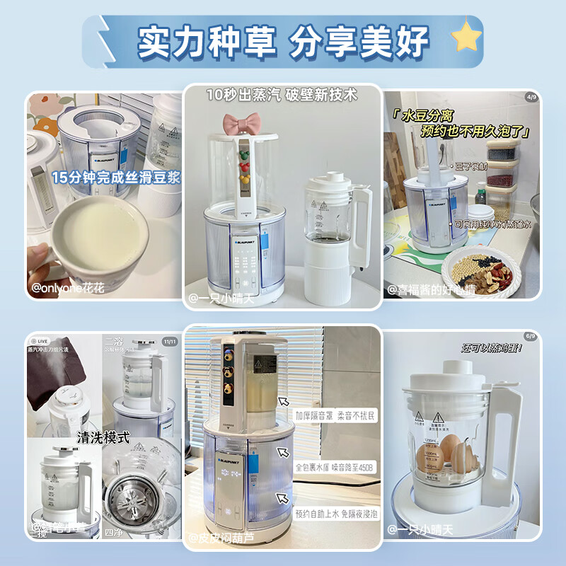 蓝宝(BLAUPUNKT)[0涂层更健康]蓝宝柔音蒸汽破壁机家用豆浆机全自动料理辅食机料理机榨汁机无涂层BP-PB08高清大图