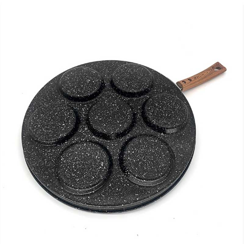 铁制麦饭石电磁炉明火7孔小平底不粘锅多功能早餐煎盘锅