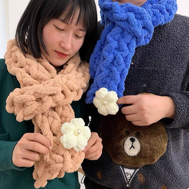 diy手指围巾乳白字母款织围巾手工编织毛线团手指diy材料包粗线字母