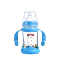 乐儿宝(bobo)防摔玻璃宽口径奶瓶 蓝色160ML 适用12个月以上宝宝