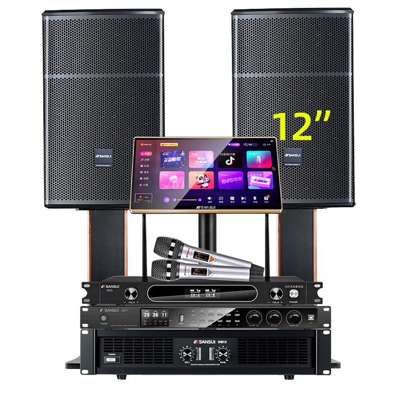 山水(SANSUI)SQ12家用电视组合功放套装唱歌商用设备音箱 SQ12专业箱+功放+效果器+美声话筒+3T点歌机
