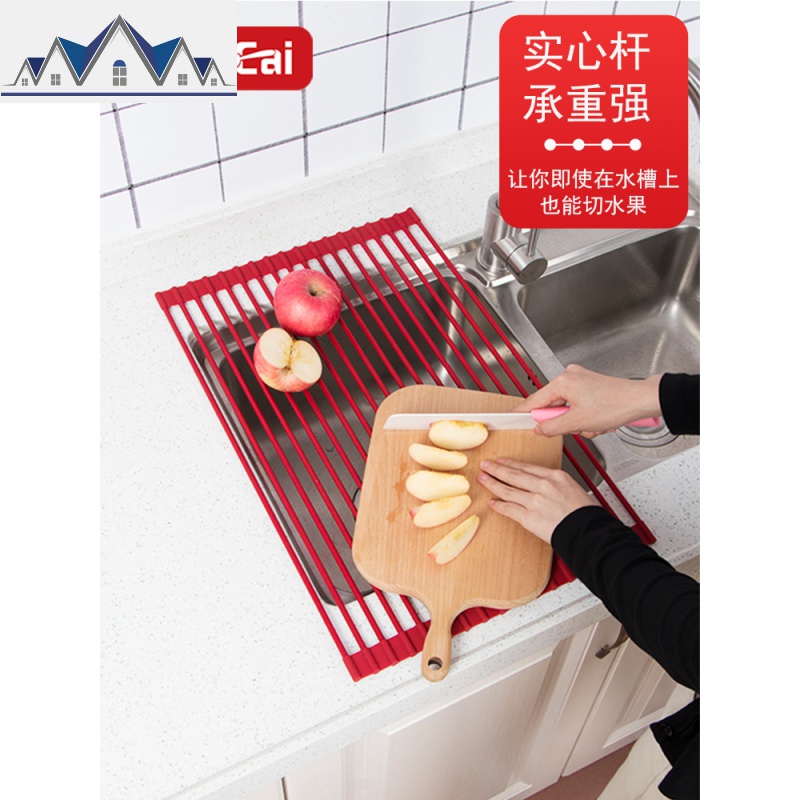 家用可折叠沥水架水碗架厨房洗碗池放碗筷碟收纳架硅胶滤水卷帘 三维工匠高清大图