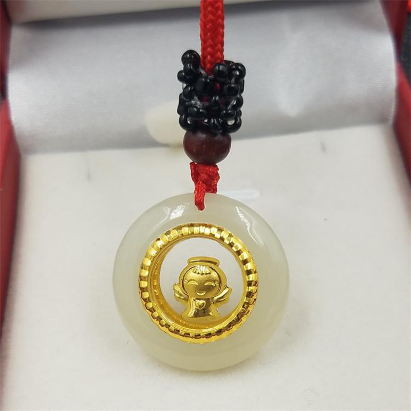 金镶玉天使福坠和田玉镶金坠天使玉坠PTJWX5916送女朋友七夕情人节礼物