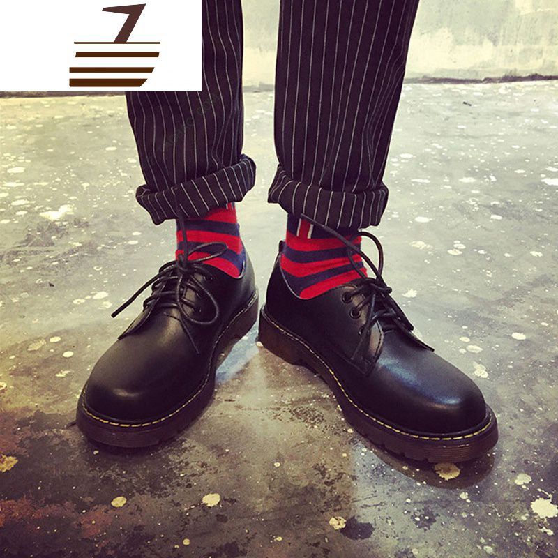 尗卡复古英伦风低帮马丁靴小皮鞋男韩版青少年配西装学生休闲商务正装