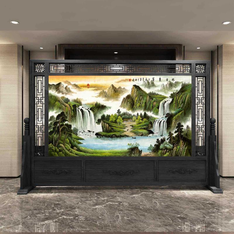 中式实木屏风 进大厅隔断 公司单位屏风酒店实木大座屏 三周镂空200宽*180高 整装