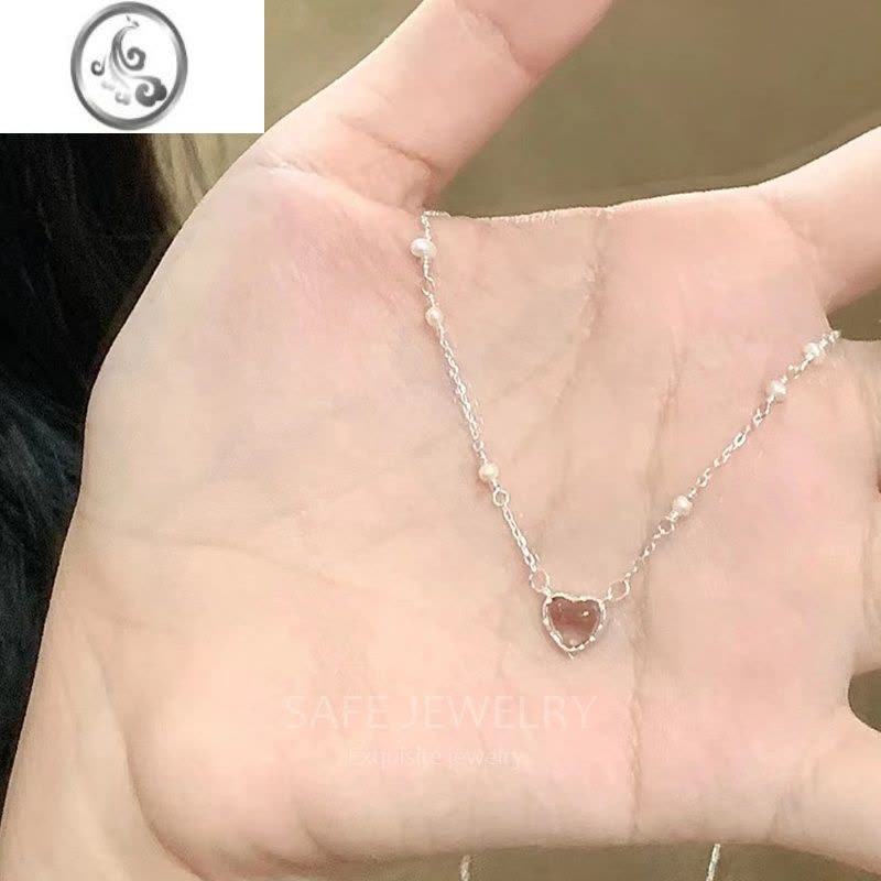 JiMi925银银爱心项链轻奢小众女高级设计感珍珠甜美女生礼物锁骨链银图片