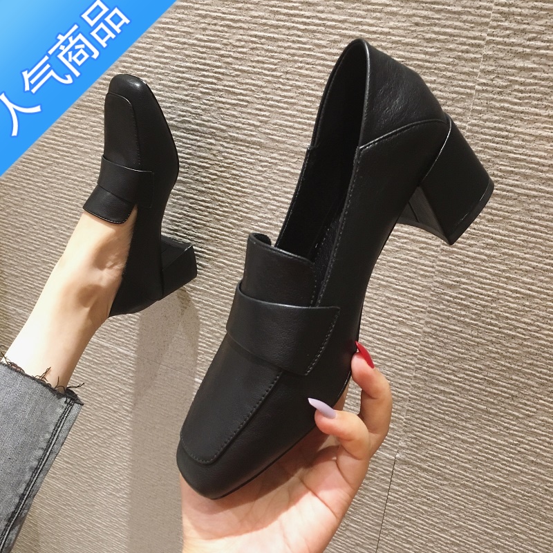 SUNTEK乐福鞋女2023新款复古小皮鞋中跟英伦高跟鞋女春秋乐福鞋百搭粗跟高清大图