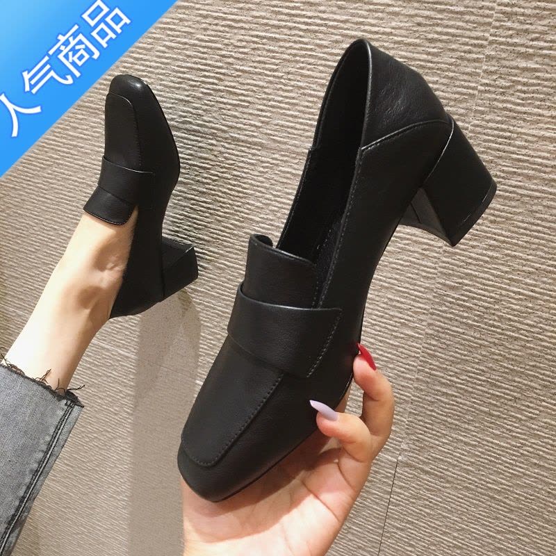 SUNTEK乐福鞋女2023新款复古小皮鞋中跟英伦高跟鞋女春秋乐福鞋百搭粗跟图片