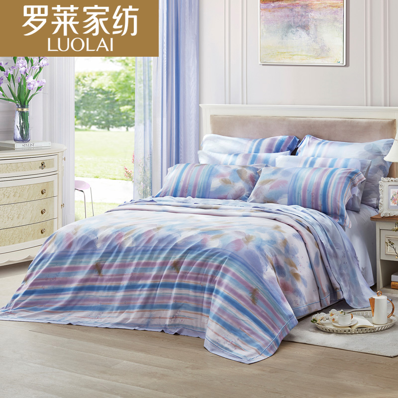 罗莱家纺（LUOLAI）欧式床单被套床上用品四件套莱赛尔天丝套件初夏高清大图