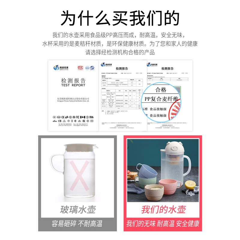 美帮汇小麦耐热高温冷水壶茶壶家用套装凉水杯塑料凉水壶大容量果汁壶高清大图