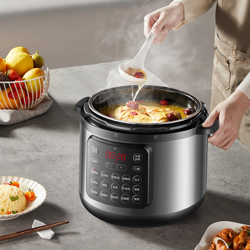 苏泊尔(SUPOR)大容量电压力锅大号电高压锅压力锅家用8升蒸煮多用锅双层蒸屉大面板24小时预约 SY-80YC17高清大图