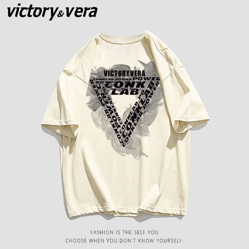 VICTORYVERA短袖t恤女2022夏季新款学生复古印花韩版宽松休闲上衣