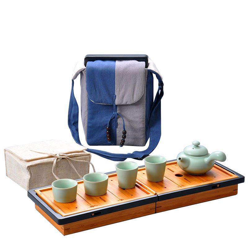 美帮汇手绘便携棉麻整套旅行功夫茶具套装 陶瓷紫砂汝窑茶壶茶杯高清大图