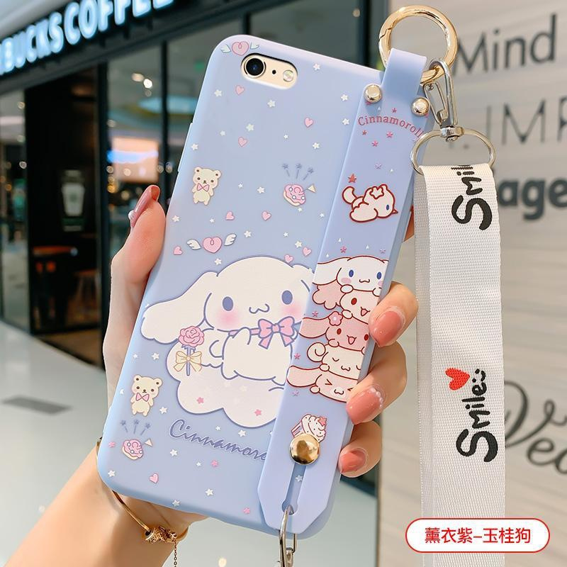 苹果6手机壳iPhone6S斜跨a1586背带腕带情侣卡通女款防摔保护软壳 玉桂狗-送挂绳