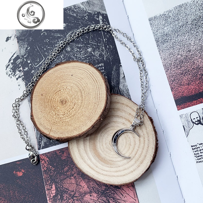 项链男女中性情侣金属银色弦月亮牙简约时尚个性日韩嘻哈锁骨链 JiMi高清大图