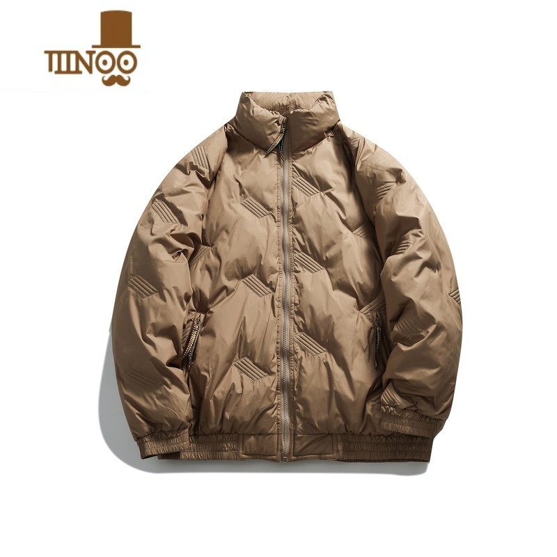 YANXUCLXR2023冬季纯色加厚立领棉衣男宽松百搭棉袄休闲羽绒服棉服外套 卡其色 XL