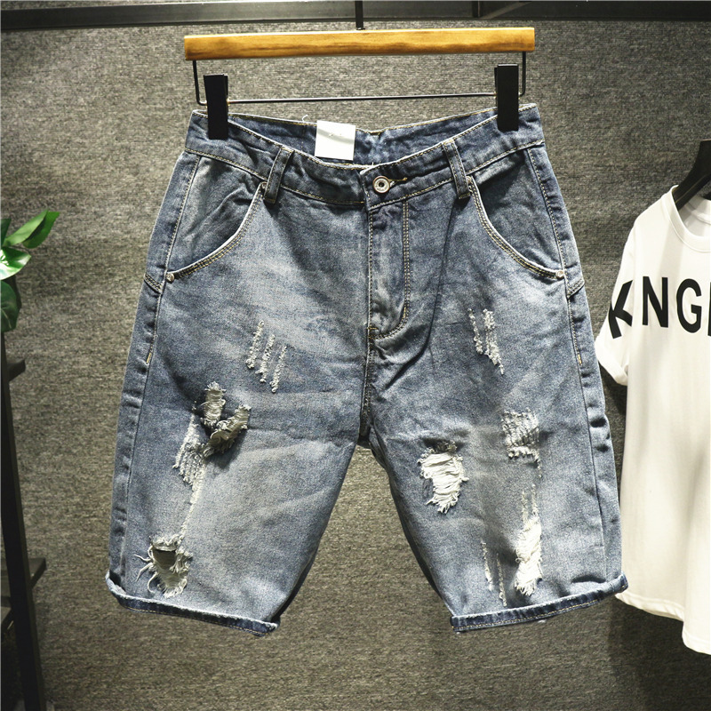 新款hi日系宽松大码破洞工装cec直筒阔腿裤牛仔短裤五分裤衩视频