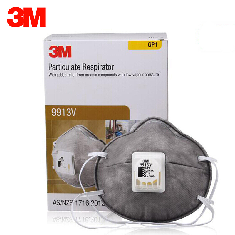 3M 9913V口罩呼吸阀活性炭PM2.5 防雾霾防尘防风沙防飞溅口罩10只/盒头戴式