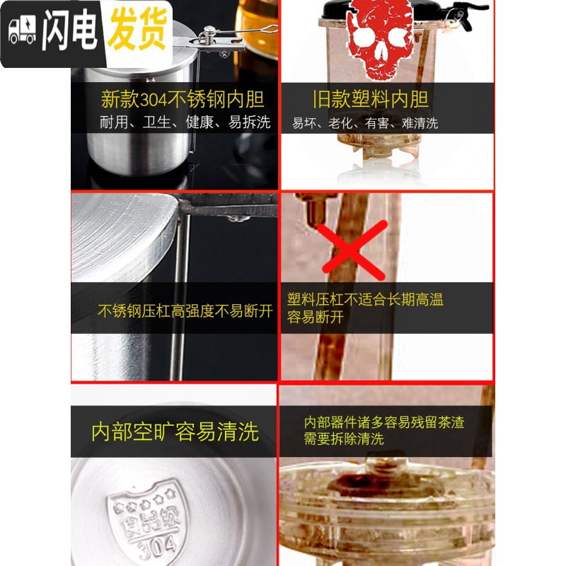 三维工匠泡茶壶玻璃飘逸杯茶水分离全过滤不锈钢内胆泡茶杯家用套装 750+6把杯高清大图