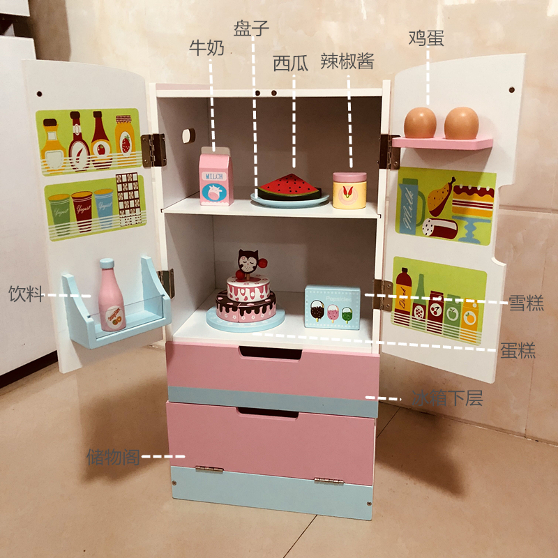 木质男女孩切切乐烧煮饭仿真厨具过家家儿童玩具宝宝新年生日 欧式厨房C款