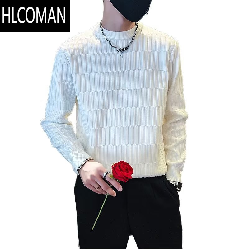 HLCOMAN卫衣男款2023新款痞帅长袖T恤高级纹理感圆领打底衫加绒潮流