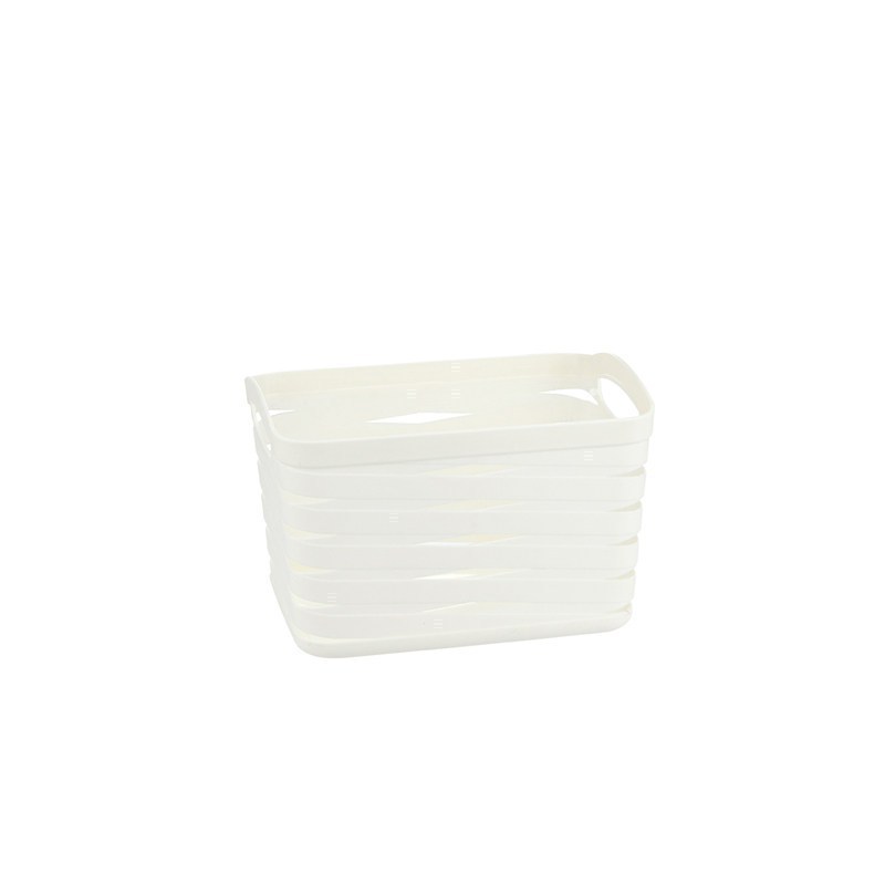 美帮汇桌面收纳筐塑料篮子收纳篮杂物零食置物篮洗浴洗澡篮玩具框储物 小号米白