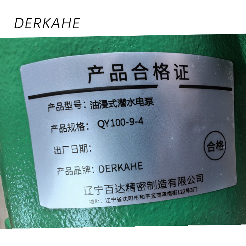 DERKAHE 油浸式潜水电泵 QY100-9-4 台高清大图