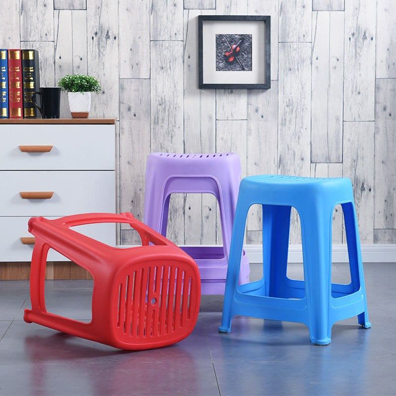 塑料凳子家用时尚创意椅子加厚凳子板凳塑料成人板凳高方凳餐桌凳 30cm矮凳蓝 5个图片