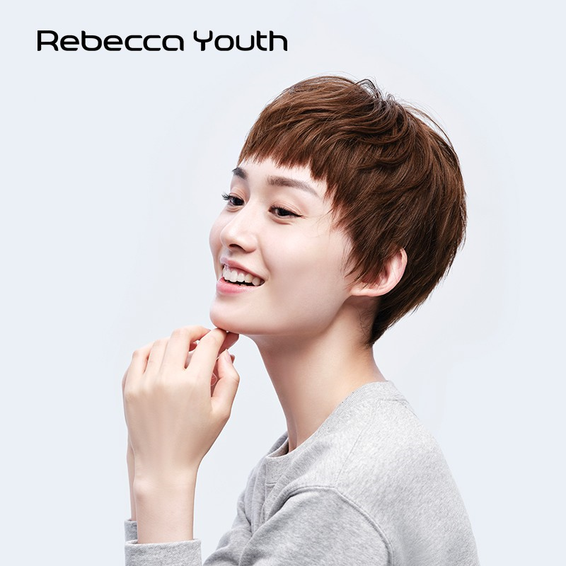 瑞贝卡(rebecca)假发女短发短直发全真人发精灵刘海时尚头套 棕黑色（全真人发机制工艺）