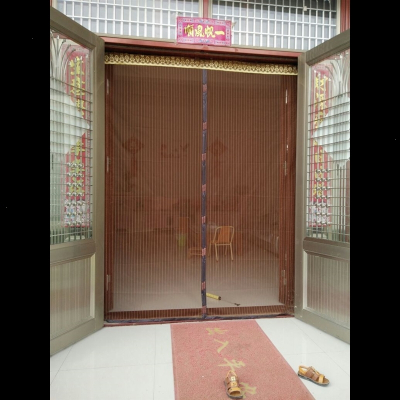 魔术贴防蚊门帘磁性加密加厚软纱门夏季卧室家用防蚊纱窗定做大门 条纹酒红色+粘扣款 宽200*240高