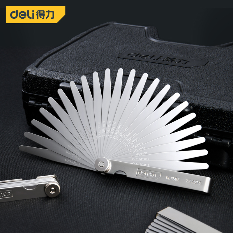 得力(deli)不锈钢公英制可拆卸塞尺100Lx0.02-1.00mm单片厚度尺23件 DL9505 单位/把高清大图