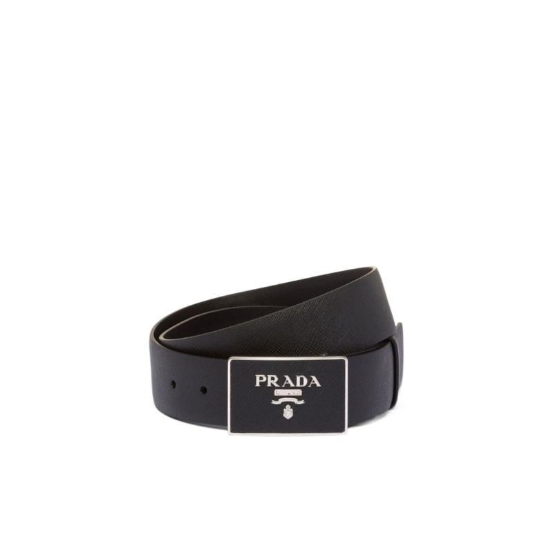 普拉达(PRADA)Saffiano皮革金属搭扣腰带35cm商务休闲男士皮带