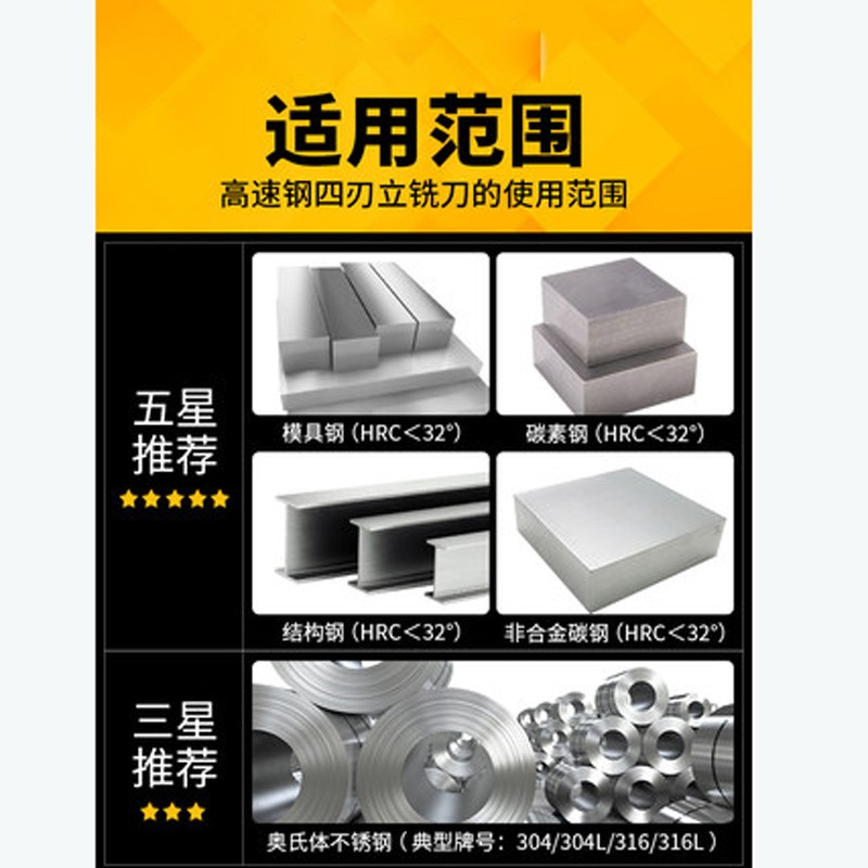 册宣立铣刀高速钢白钢洗刀铝合金数控机床直柄铣刀金属铁专用四刃刀具4刃精铣8MM