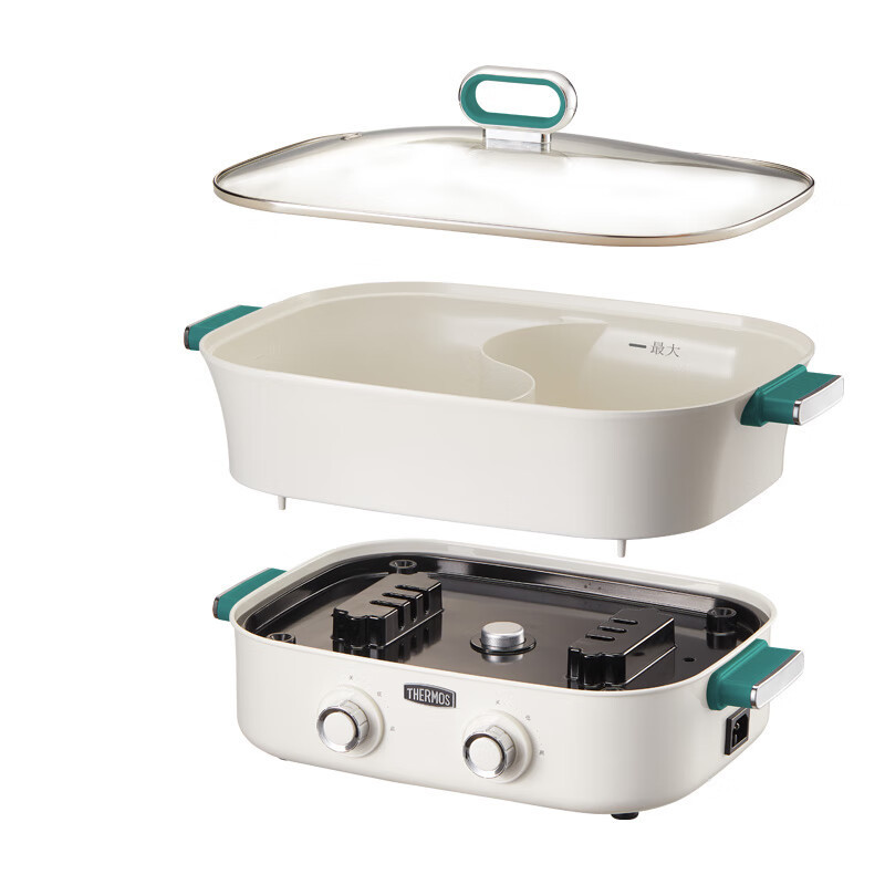 膳魔师 THERMOS家用电煮锅分体式多功能锅双控电热锅双味鸳鸯锅 6.5L EHA-4351A-G高清大图