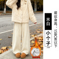 加绒阔腿裤女新款冬白色加厚灯芯绒裤子休闲小个子直筒裤_187_821 XL【131-145斤】 米白【小个子】-欧棉绒加绒