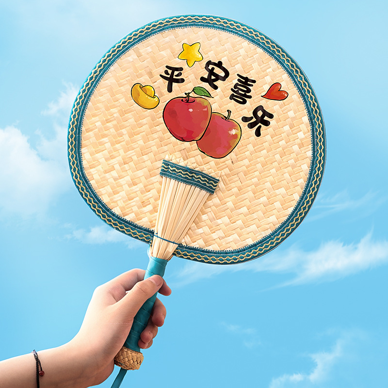 扇子老式大蒲扇儿童手摇扇夏天宝宝婴儿驱蚊芭蕉扇中国风手工编织- - （发财）紫色圆蒲扇高清大图