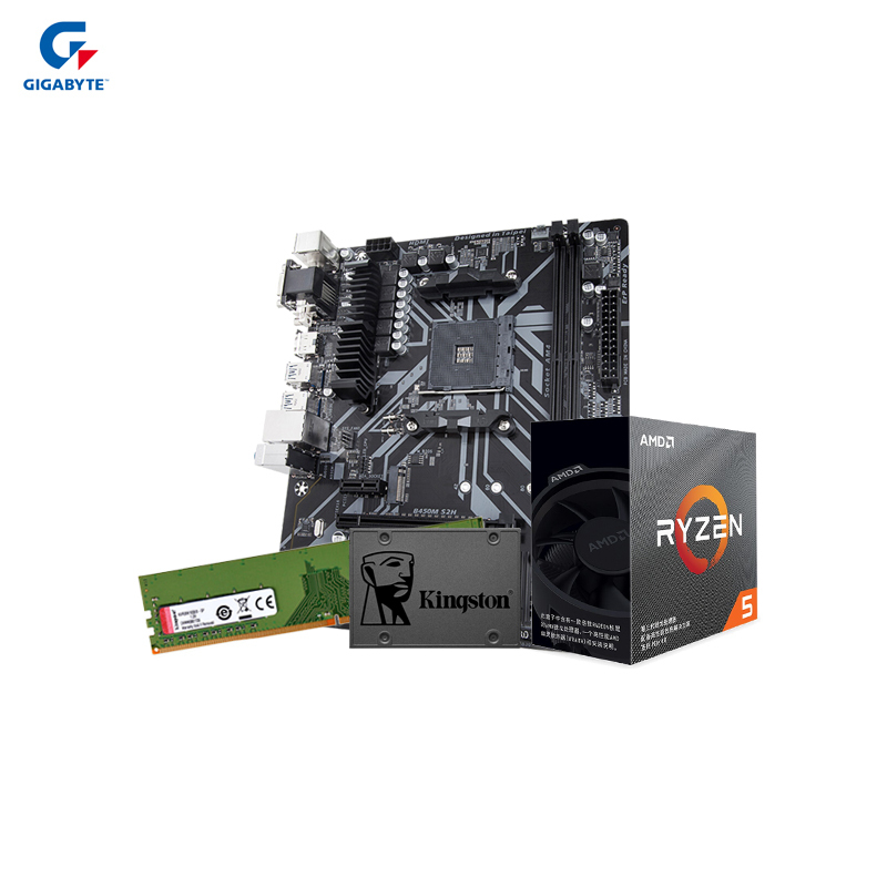 技嘉B450M-S2H+AMD R5 3600处理器+KVR DDR4 2666+金士顿A400/480GB固态