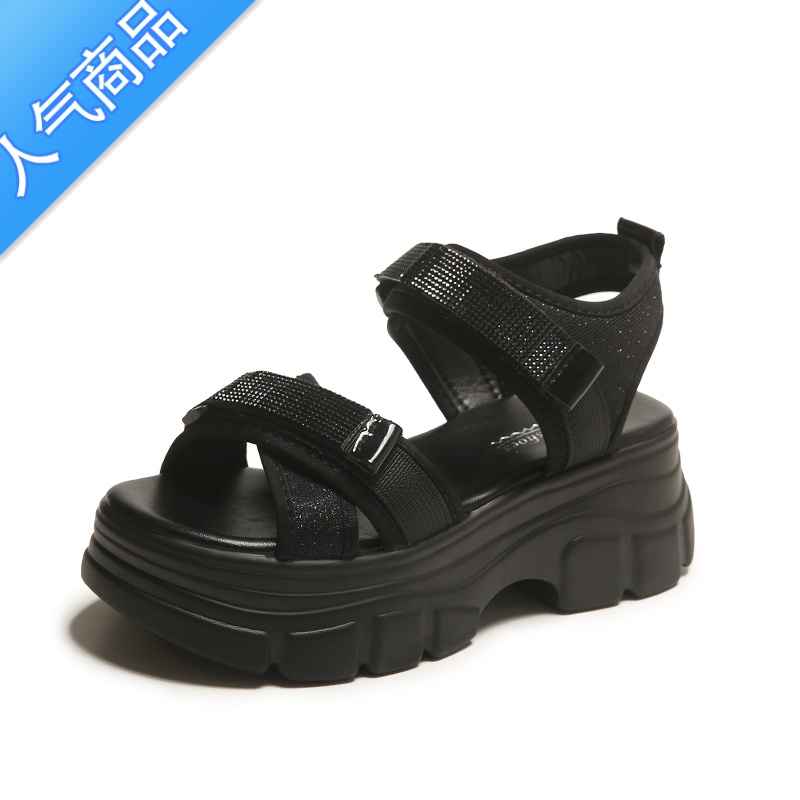 SUNTEK厚底老爹凉鞋女2023夏新款增高小码33小个子高跟坡跟运动软底外穿高清大图