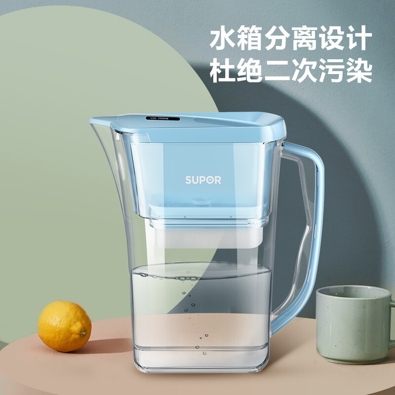 苏泊尔(SUPOR)过滤净水器 家用滤水壶 自来水过滤器净水壶 J-UF01(蓝色)一壶六芯