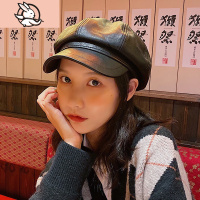 HUAYANGTUpu皮质八角帽女潮秋冬英伦复古网红报童帽韩版百搭鸭舌贝雷帽子帽子童