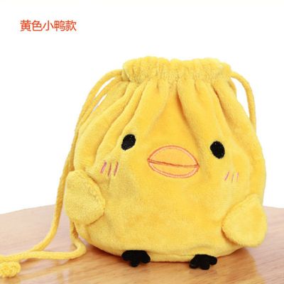 创意布艺小黄鸭公仔收纳袋抽绳小袋子零钱化妆品文玩首饰毛绒小包 小黄鸭 大号